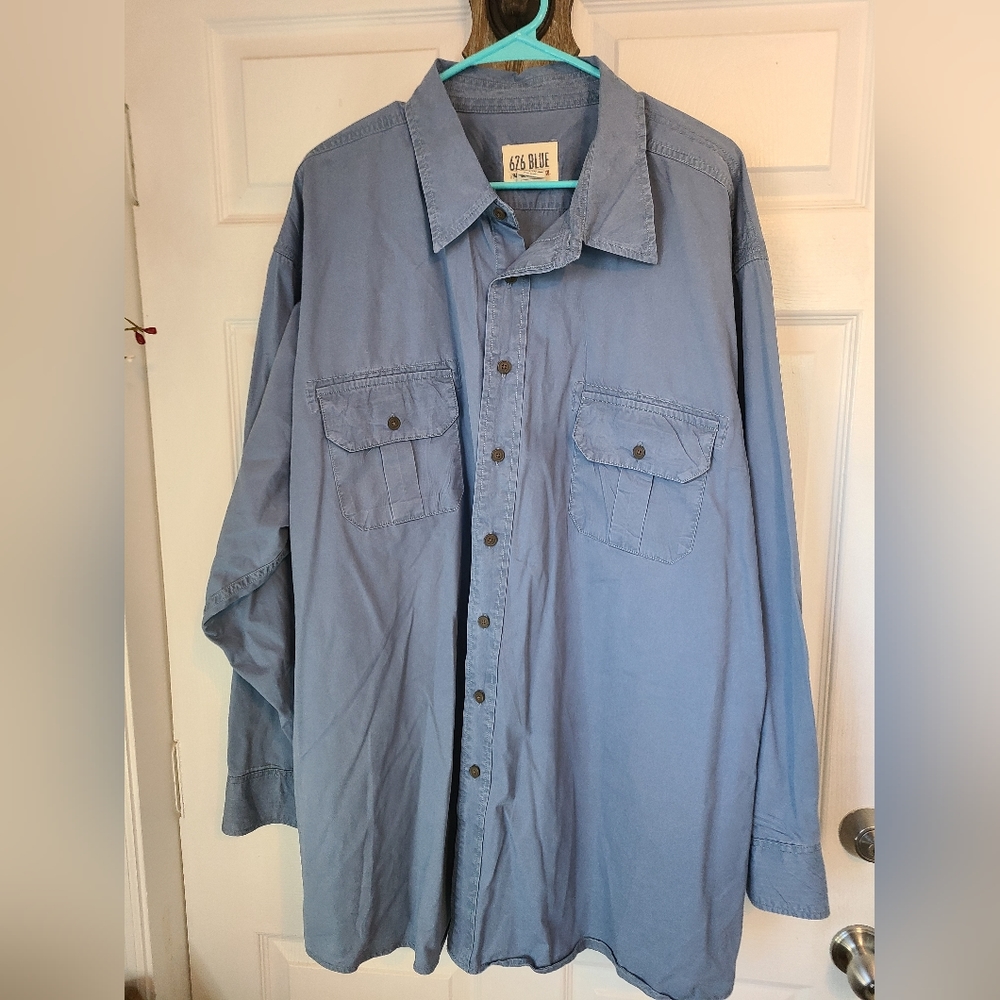 (765) 626 Blue Men's Casual Long Sleeve Button Down Shirt, Size: 3XL Color: Blue